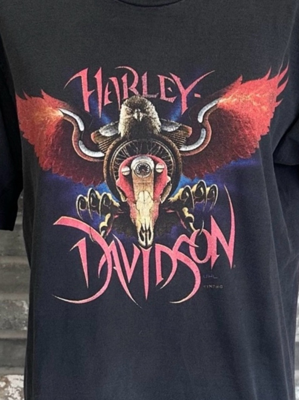 Vintage 1995 Harley Davidson Las Vegas Eagle Skull Single Stitch Tee M